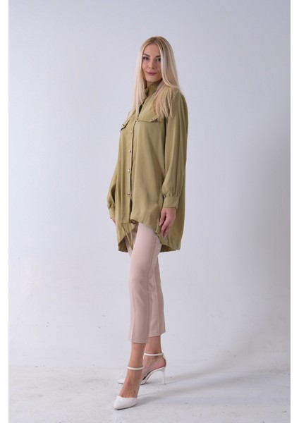 Yeşil Hakim Yaka Cep Kapak Detaylı Etek Ucu Ipli Tunik 3972106.07 indirimleri