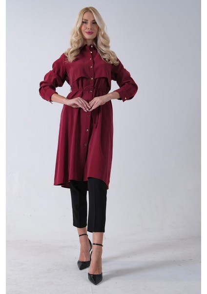 Bordo Önü Aller Detaylı Bağcıklı Modal Tunik 31050762.04