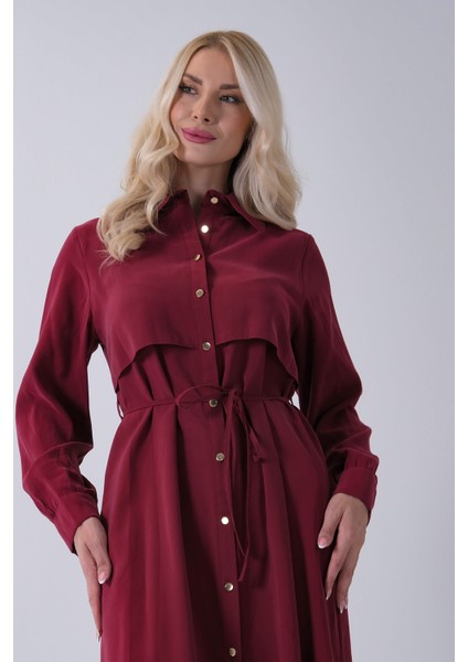Bordo Önü Aller Detaylı Bağcıklı Modal Tunik 31050762.04