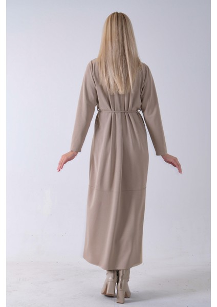 Bej Belden Bağlamalı Yaka Fırfır Detaylı Düğme Kapamalı Elbise 4571574.55 indirimleri