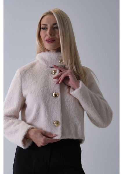 Ekru Yarım Balıkçı Yaka 4 Düğmeli Kaşe Yün Ceket 5307121.147 fırsatları