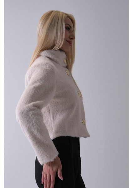 Ekru Yarım Balıkçı Yaka 4 Düğmeli Kaşe Yün Ceket 5307121.147
