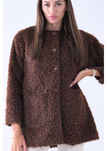 Kahve Önü 4 Düğme Kapamalı Çift Cepli Kuşaklı Kap 940140187.05