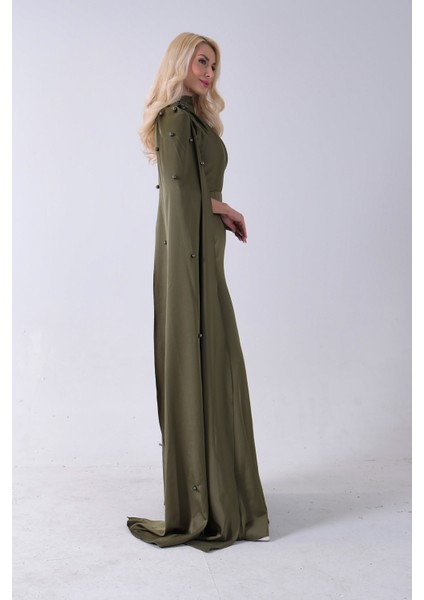 Haki Yaka Kuşak Detaylı Tek Omuz Abiye 0801099.23 indirimleri