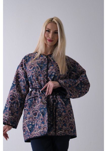 Lacivert Astarlı Biye Detaylı Cepli Kapitone Ceket 31050766.02