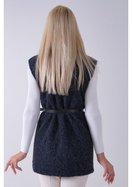 Lacivert Kemerli Yünlü Kaşe Yelek 31070196.02