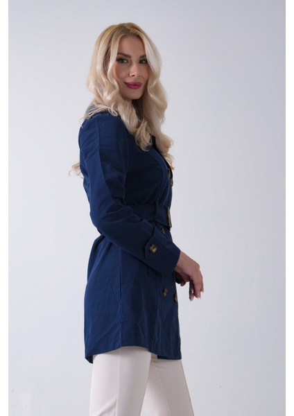 Lacivert Bilek ve Omuz Apolet Detaylı Kemerli Düğme Kapamalı Trenç 4200829.02 fiyatları