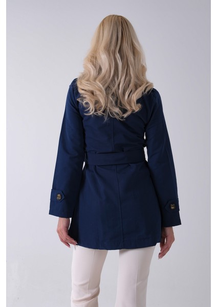 Lacivert Bilek ve Omuz Apolet Detaylı Kemerli Düğme Kapamalı Trenç 4200829.02 modelleri
