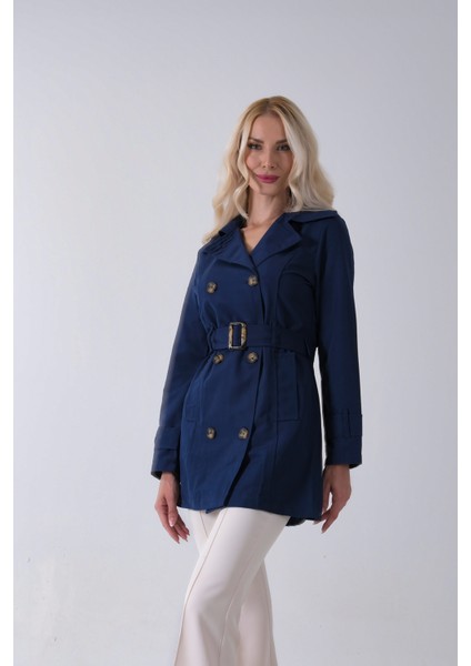 Lacivert Bilek ve Omuz Apolet Detaylı Kemerli Düğme Kapamalı Trenç 4200829.02 fırsatları