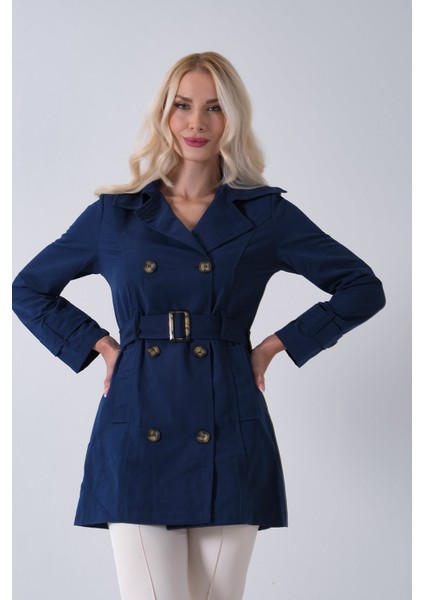 Lacivert Bilek ve Omuz Apolet Detaylı Kemerli Düğme Kapamalı Trenç 4200829.02 indirimleri
