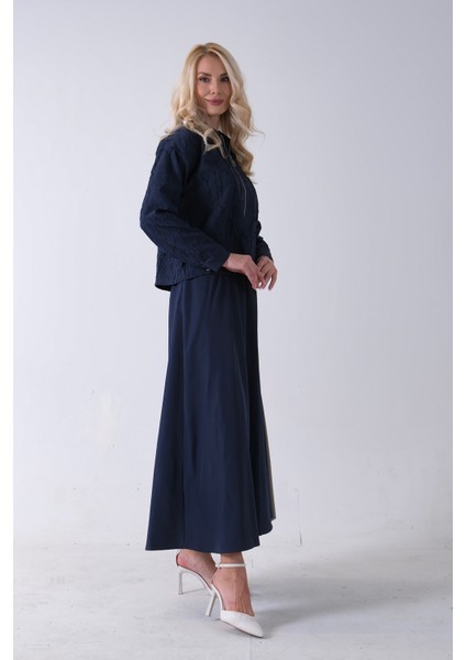 Lacivert Fermuar Kapamalı Ceket Üzeri Desenli Etekli Takım 4577259.02 fırsatları