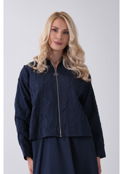 Lacivert Fermuar Kapamalı Ceket Üzeri Desenli Etekli Takım 4577259.02