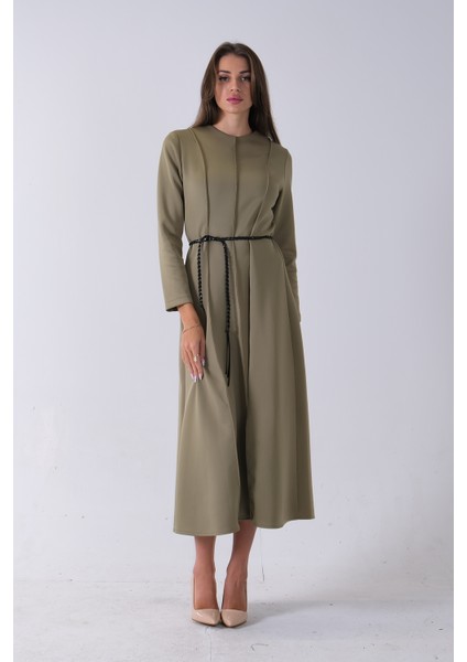 Haki Bisiklet Yaka Önü Pile Detaylı Beli Kemerli Elbise 4593453.23 fiyatları