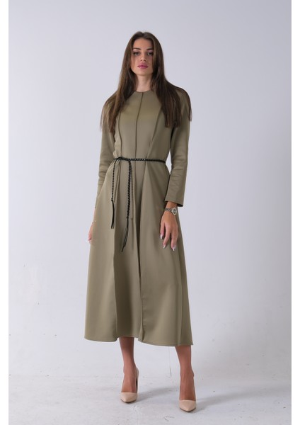 Haki Bisiklet Yaka Önü Pile Detaylı Beli Kemerli Elbise 4593453.23 indirimleri