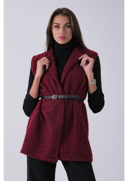 Bordo Kemerli Yünlü Kaşe Yelek 31070196.04