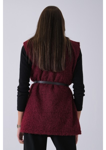 Bordo Kemerli Yünlü Kaşe Yelek 31070196.04 indirimleri