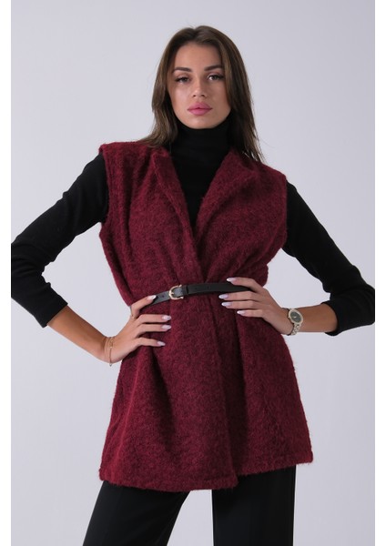 Bordo Kemerli Yünlü Kaşe Yelek 31070196.04