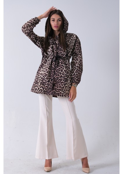 Leopar Bel Büzgü Detaylı Kapüşonlu Leopar Desenli Trençkot 3971012.53 fiyatları