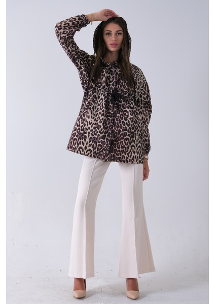 Leopar Bel Büzgü Detaylı Kapüşonlu Leopar Desenli Trençkot 3971012.53 modelleri