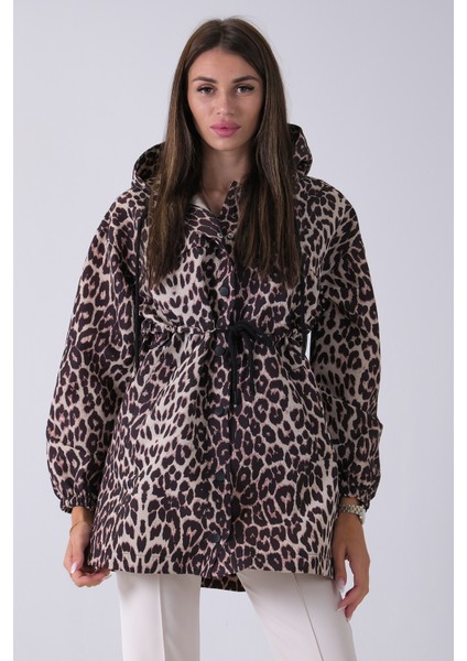 Leopar Bel Büzgü Detaylı Kapüşonlu Leopar Desenli Trençkot 3971012.53 fırsatları
