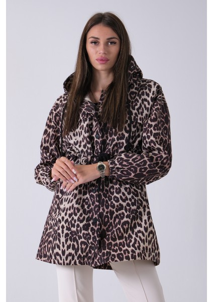 Leopar Bel Büzgü Detaylı Kapüşonlu Leopar Desenli Trençkot 3971012.53 indirimleri