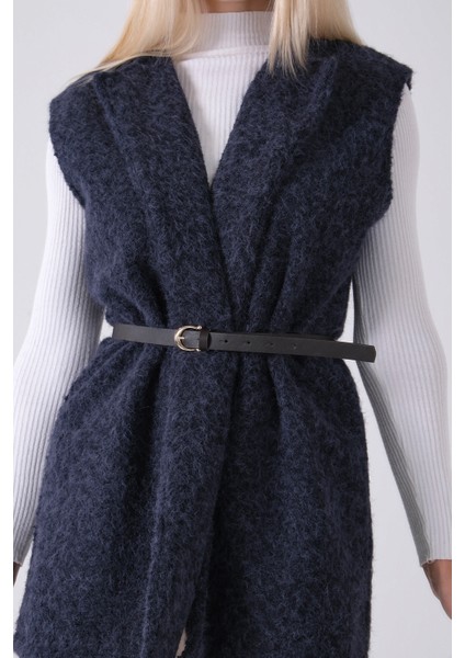 Lacivert Kemerli Yünlü Kaşe Yelek 31070196.02