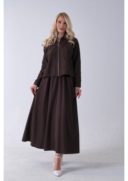 Kahve Fermuar Kapamalı Ceket Üzeri Desenli Etekli Takım 4577259.05 fiyatları