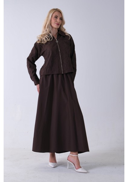 Kahve Fermuar Kapamalı Ceket Üzeri Desenli Etekli Takım 4577259.05 fırsatları