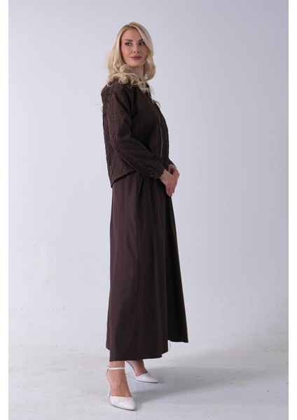 Kahve Fermuar Kapamalı Ceket Üzeri Desenli Etekli Takım 4577259.05 indirimleri