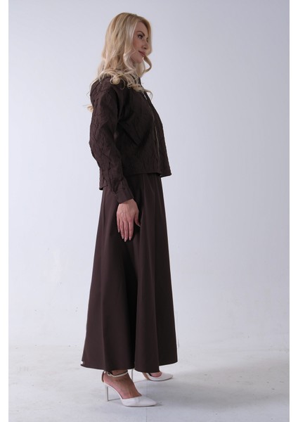 Kahve Fermuar Kapamalı Ceket Üzeri Desenli Etekli Takım 4577259.05