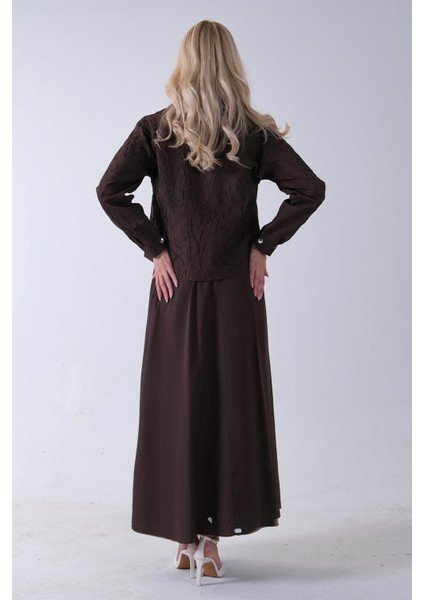 Kahve Fermuar Kapamalı Ceket Üzeri Desenli Etekli Takım 4577259.05