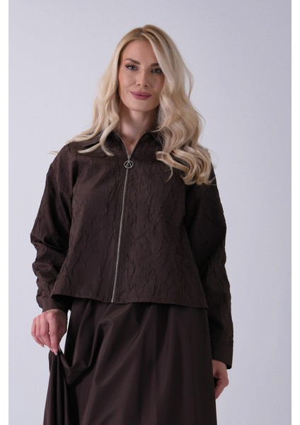 Kahve Fermuar Kapamalı Ceket Üzeri Desenli Etekli Takım 4577259.05