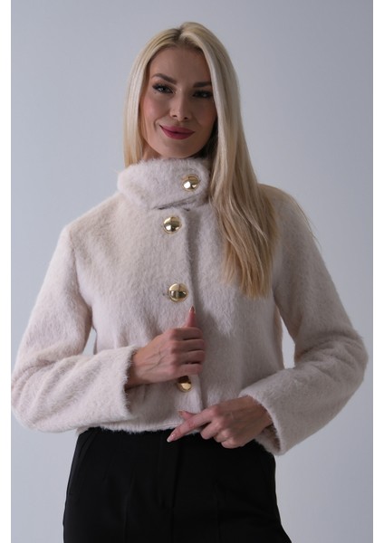 Ekru Yarım Balıkçı Yaka 4 Düğmeli Kaşe Yün Ceket 5307121.147 modelleri