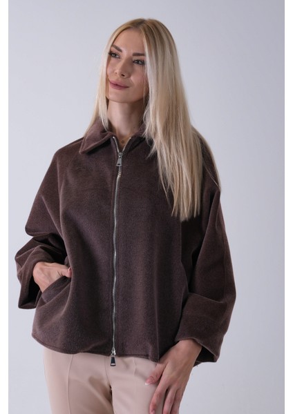 Kahve Ön Fermuarlı Yarasa Kol Detaylı Yün Kısa Ceket 3971215.05 fiyatları