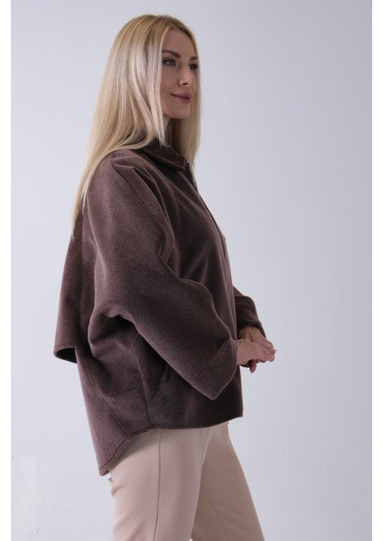 Kahve Ön Fermuarlı Yarasa Kol Detaylı Yün Kısa Ceket 3971215.05 indirimleri