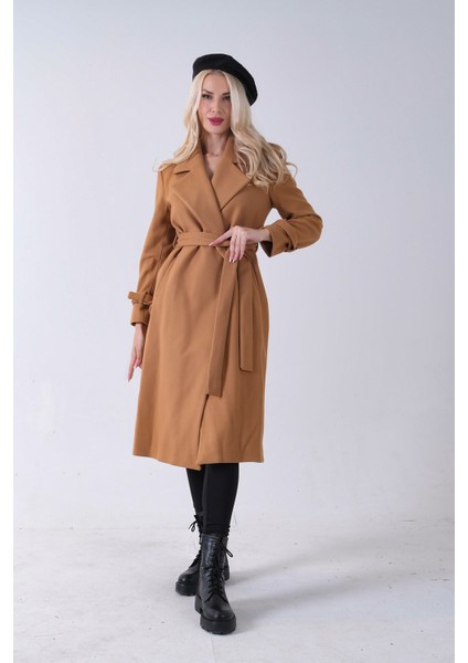 Camel Kol Bağlamalı Seyyar Kuşaklı Uzun Kaşe Kaban 41630051.09