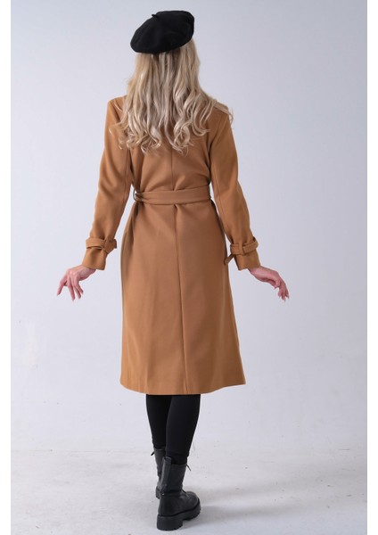 Camel Kol Bağlamalı Seyyar Kuşaklı Uzun Kaşe Kaban 41630051.09