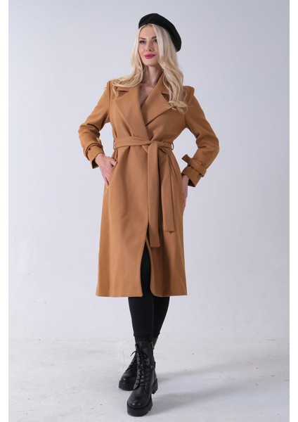 Camel Kol Bağlamalı Seyyar Kuşaklı Uzun Kaşe Kaban 41630051.09