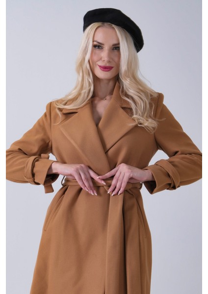 Camel Kol Bağlamalı Seyyar Kuşaklı Uzun Kaşe Kaban 41630051.09