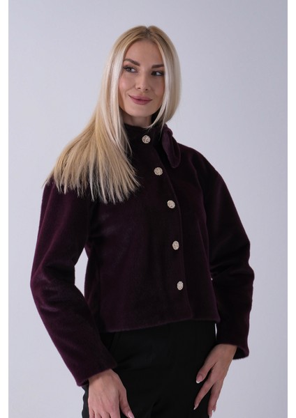 Mor Omuz Fiyonk Detaylı Düğme Kapamalı Kaşe Ceket 41630060.03 fiyatları