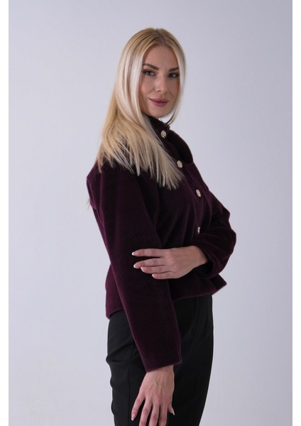 Mor Omuz Fiyonk Detaylı Düğme Kapamalı Kaşe Ceket 41630060.03 modelleri