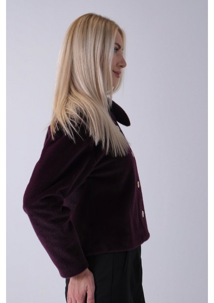 Mor Omuz Fiyonk Detaylı Düğme Kapamalı Kaşe Ceket 41630060.03 fırsatları