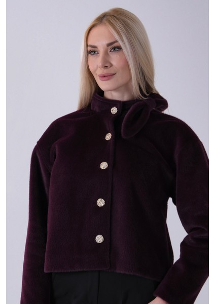 Mor Omuz Fiyonk Detaylı Düğme Kapamalı Kaşe Ceket 41630060.03