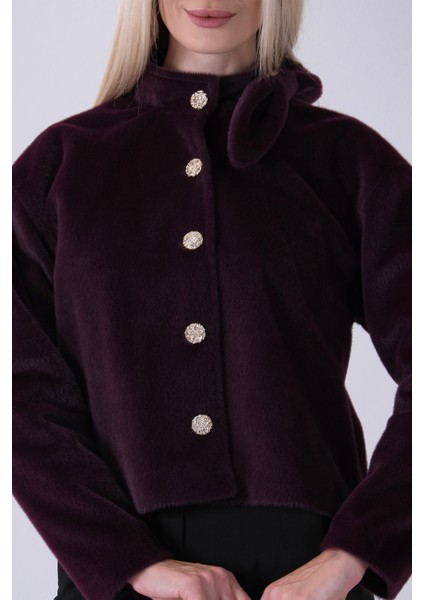 Mor Omuz Fiyonk Detaylı Düğme Kapamalı Kaşe Ceket 41630060.03