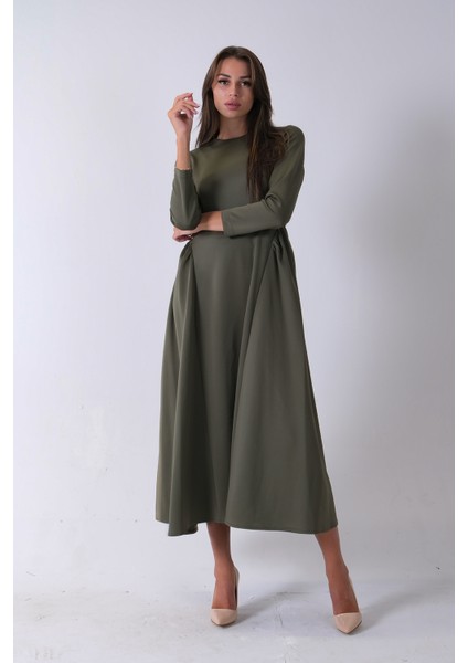 Haki Bisiklet Yaka Scuba Tesettür Elbise 4593445.23 fırsatları