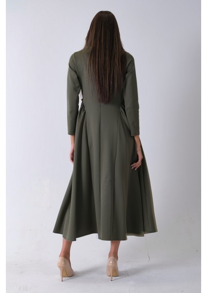 Haki Bisiklet Yaka Scuba Tesettür Elbise 4593445.23