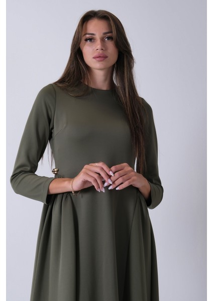 Haki Bisiklet Yaka Scuba Tesettür Elbise 4593445.23