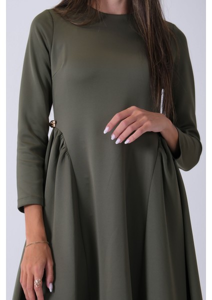 Haki Bisiklet Yaka Scuba Tesettür Elbise 4593445.23
