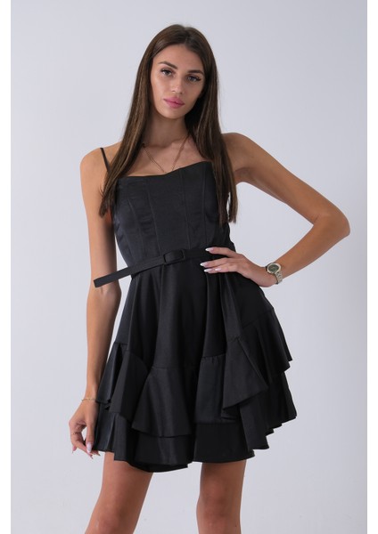 Siyah Ip Askılı Bel Kemer Bağlamalı Mini Boy Abiye 0802004.01 fiyatları