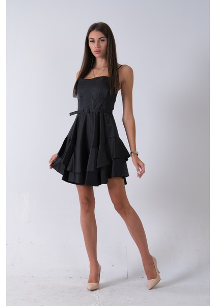 Siyah Ip Askılı Bel Kemer Bağlamalı Mini Boy Abiye 0802004.01 fırsatları